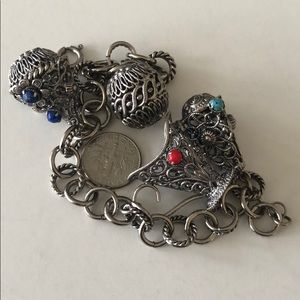 Etruscan revival 8” Charm silver tone Bracelet